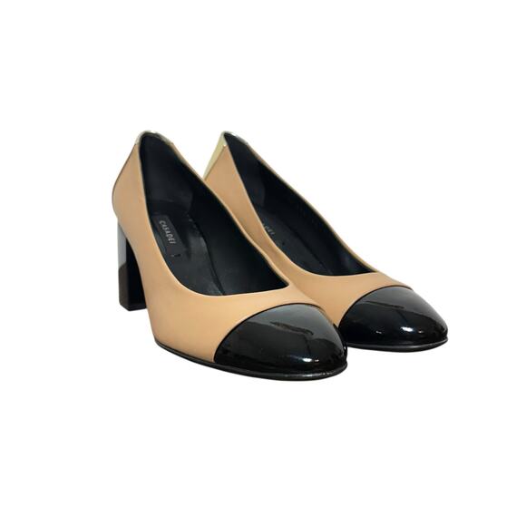 Casadei Shoes - Casadei NWOB Cap Toe Pumps Black & Beige - Gold Block Heels Size 36.5